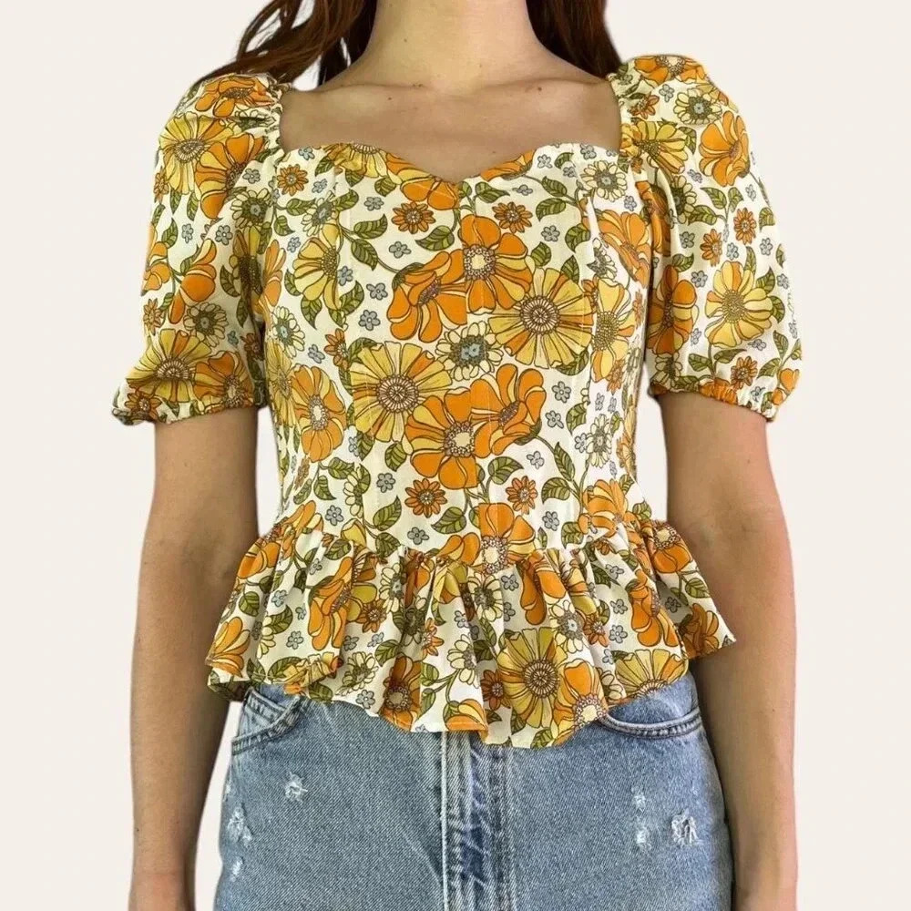 Floral Puff Sleeve Crop Top - Picture 4 of 6